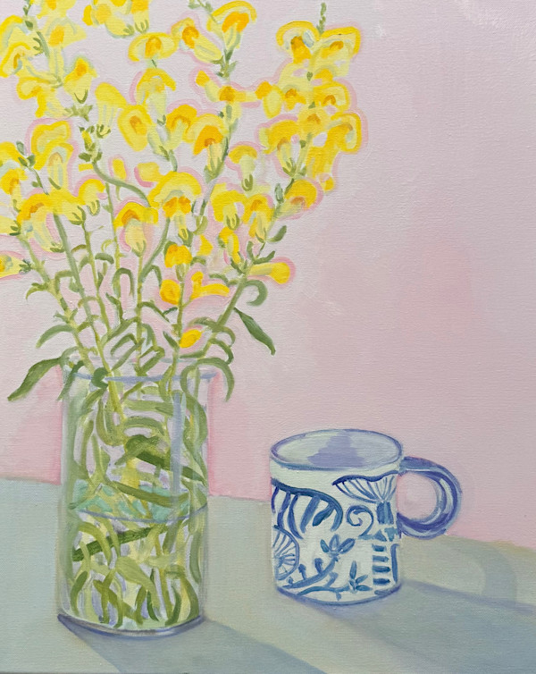 Yellow Snap Dragons and Mug by Kim Druker Stockwell
