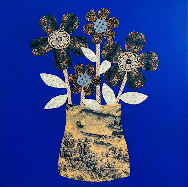 Still life with blue toile vase by Lisa Foster