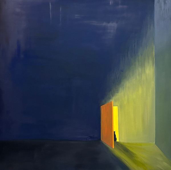 A cat behind a door by Kyuin Baik