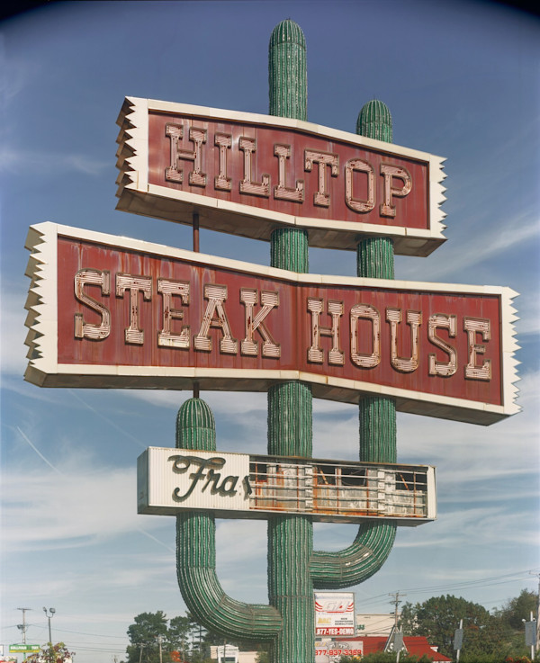 Sign for The Hilltop Steakhouse. US 1, Saugus, MA 2017 by Jim Dow