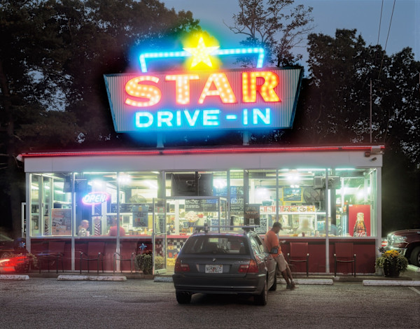 The Star Drive-In at Night. MA 79 & 140, East Taunton, MA 2021 by Jim Dow