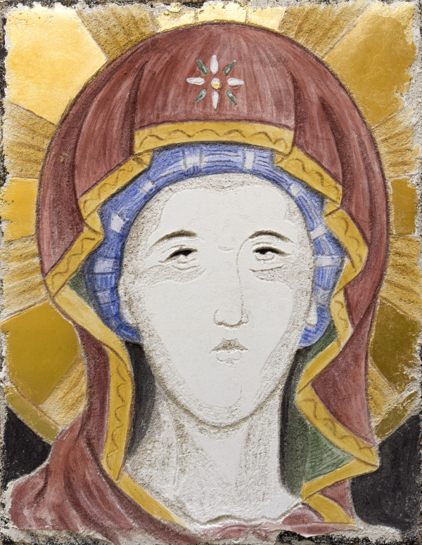 Panagia of the Missionary House - Sgraffito Fresco Icon by iLia Fresco