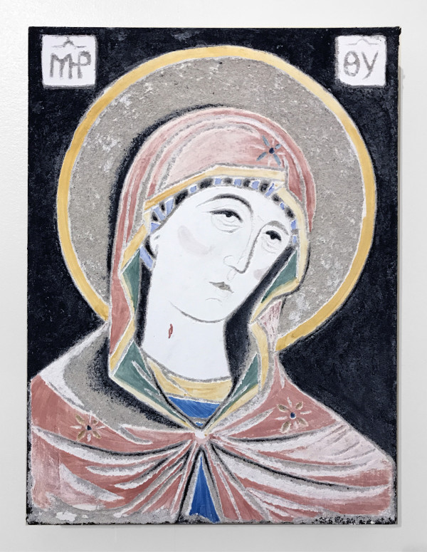 Mother of God after Andronicus Theotokos II - Sgraffito Fresco Icon by iLia Fresco