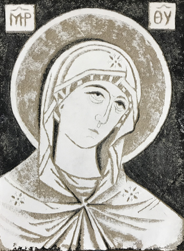 Mother of God after Andronicus Theotokos I - Sgraffito Fresco Icon by iLia Fresco