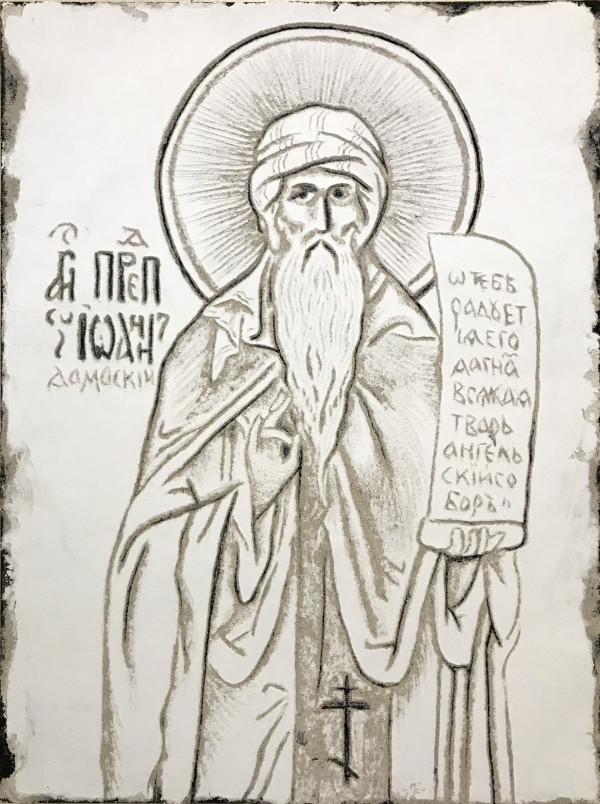 Saint John of Damascus - Sgraffito Icon by iLia Fresco
