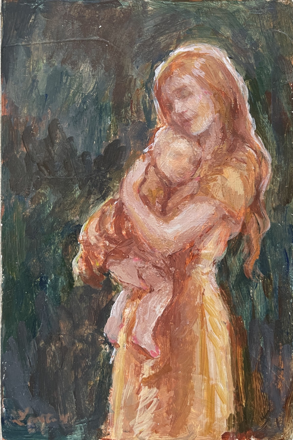 Mother and Child Green and Orange by Lovetta Reyes-Cairo