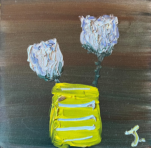 Yellow Vase and 2 Flowers by Henk Jonker