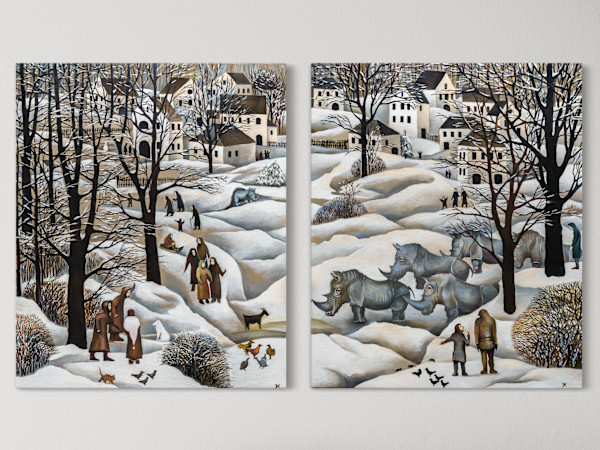 Diptyque "Rhinos in Winterland" by Elena Kochetkova