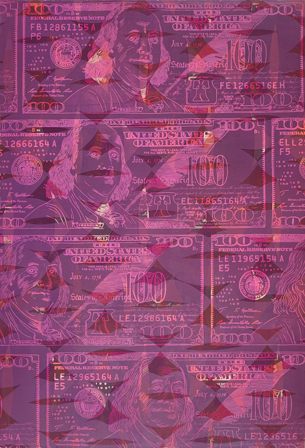 Hundred Dollar Wall w Lips, 2024 Pink Red by Maricela Sanchez