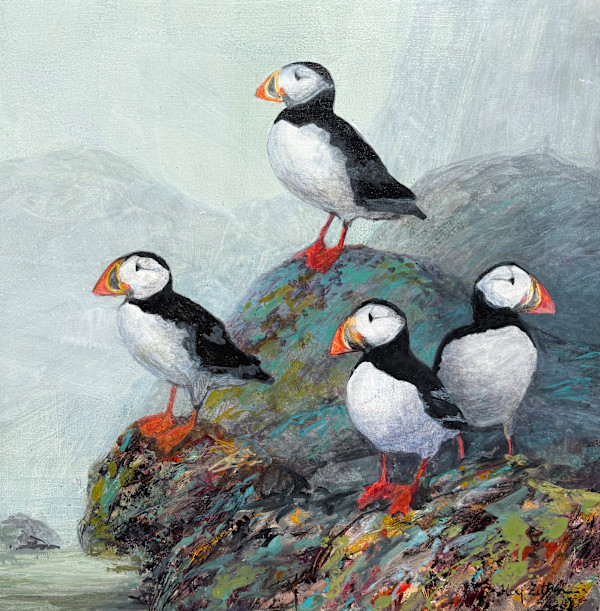Atlantic Puffins on Rocks by Floy Zittin