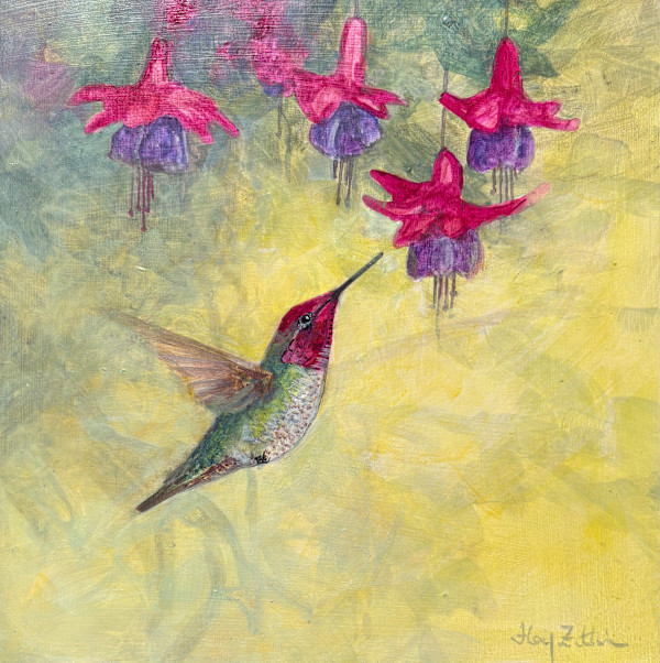 Hummingbird and Fuchsias by Floy Zittin, Image 1.