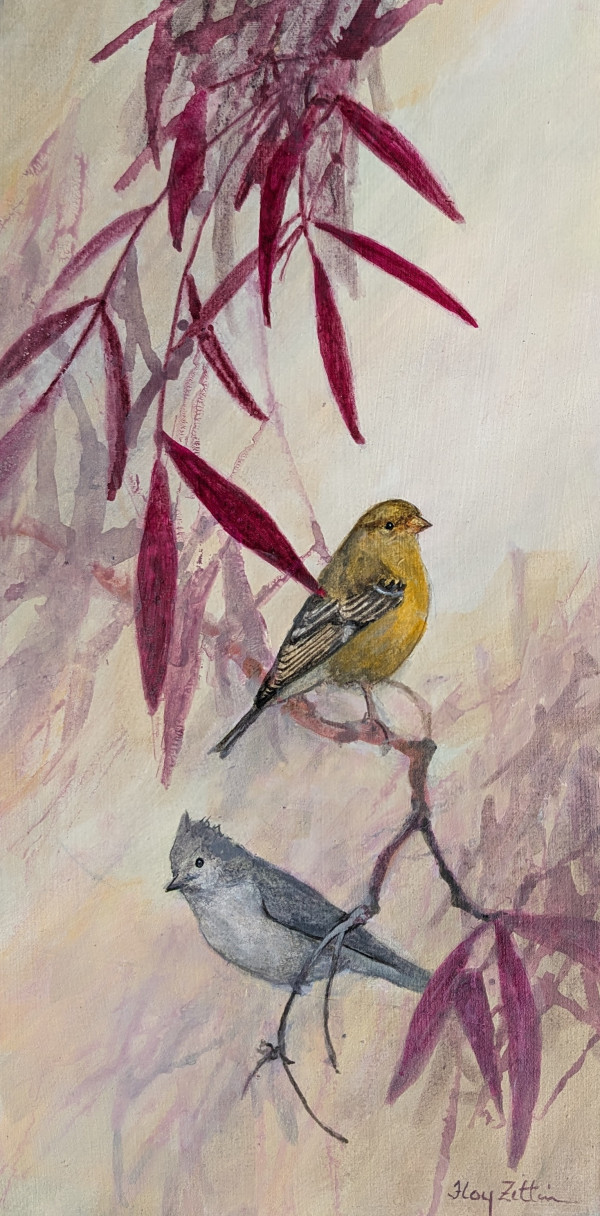 Lesser Goldfinch and Titmouse by Floy Zittin