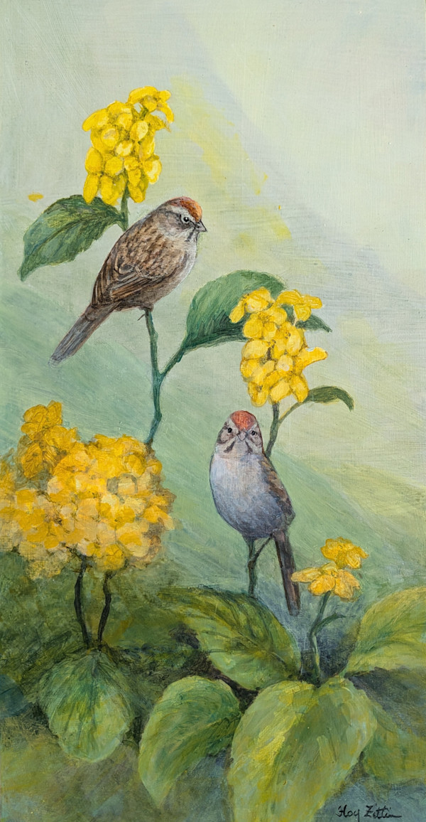 Rufous-crowned Sparrows and Mustards by Floy Zittin