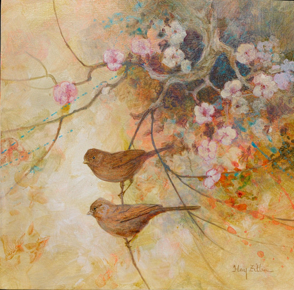 Towhees and Blossoms by Floy Zittin