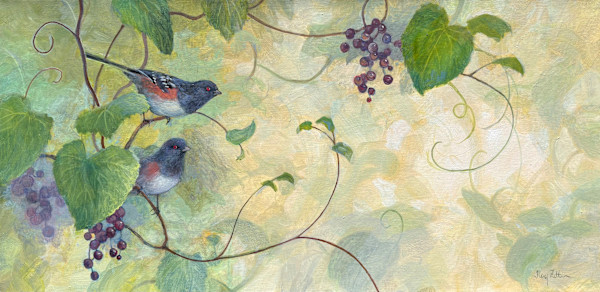 Towhees and Wild Grapes by Floy Zittin