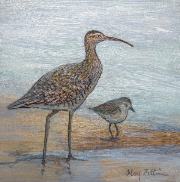 Whimbrel and Sandpiper by Floy Zittin, Image 1.