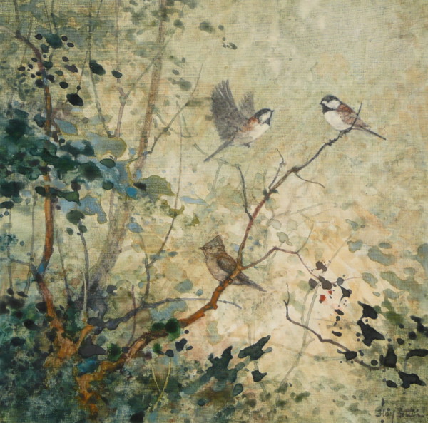 Chickadees and a Titmouse by Floy Zittin