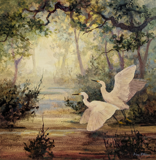 Dawn Egrets by Floy Zittin