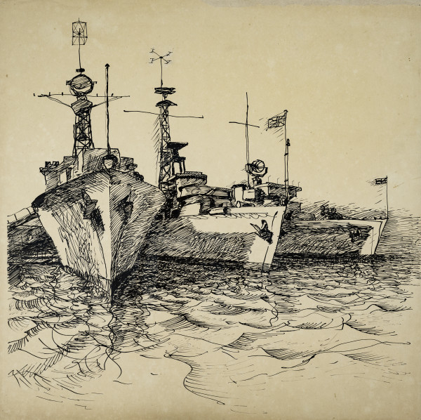 Untitled (Three Boats at HM Dockyard, Portsmouth) by Michael Lester