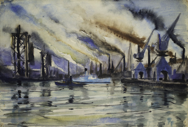 Untitled (Harbor Scene with Factory Smoke Stacks) by Michael Lester