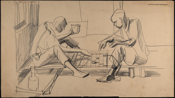 Untitled (Two Figures Playing Checkers) by Michael Lester, Image 1.