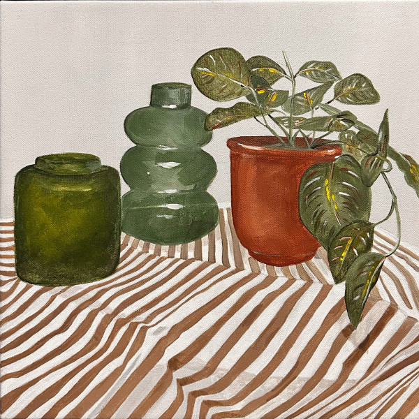 Green Vases and Pot Plant | Framed by amanda rubenstein