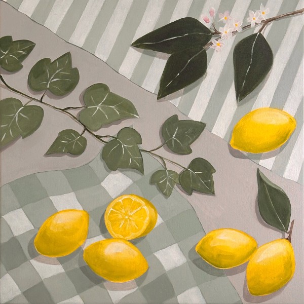 Lemons and Ivy On Table (Framed) by amanda rubenstein