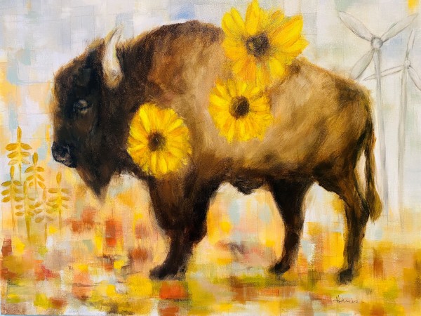 Bison with Sunflowers by Heather Duris