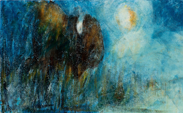 One Bison in Moonlight - Giclee Print by Heather Duris