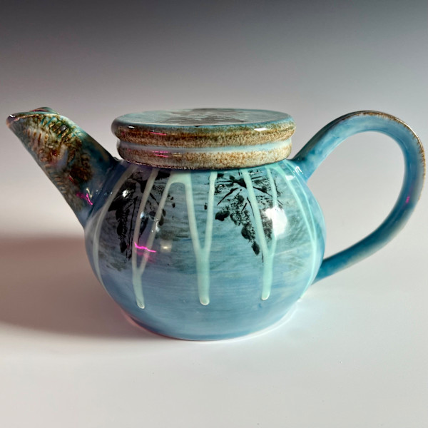 Teapot with ivy leaf design #1 in Ocean Blue by Kristin Bernhardt Conrad