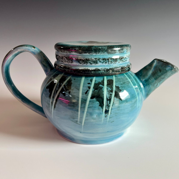 Teapot with ivy leaf design in Ocean Blue #2 by Kristin Bernhardt Conrad