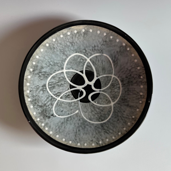 Medium low/wide bowl in Arctic Blue with swirls by Kristin Bernhardt Conrad