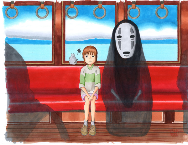 Chihiro and NoFace on the train by Dave Astels