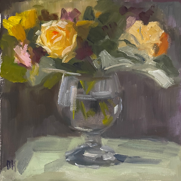 Flowers In Wine Glass by Olga Hegner, Image 1.