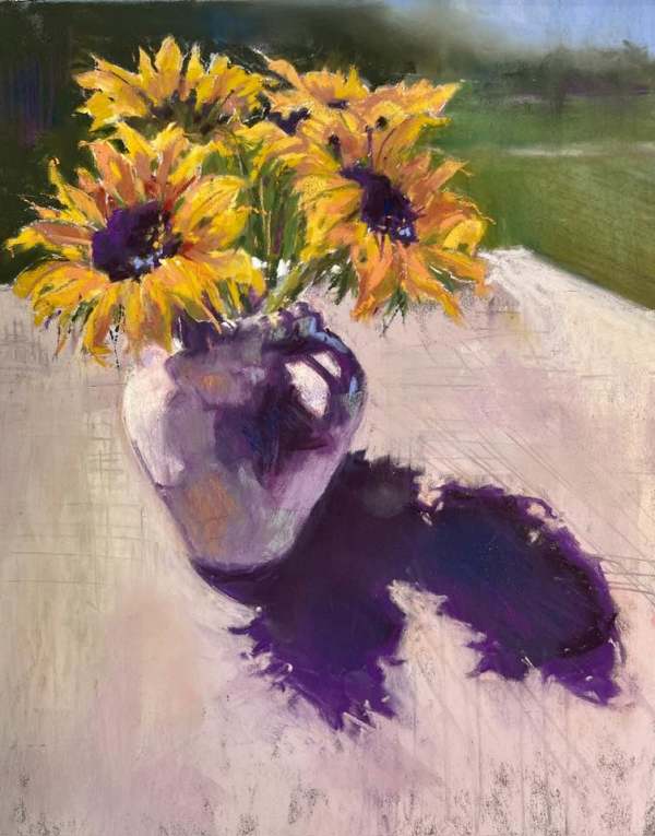 Sunflowers on Linen by Jeri Greenberg