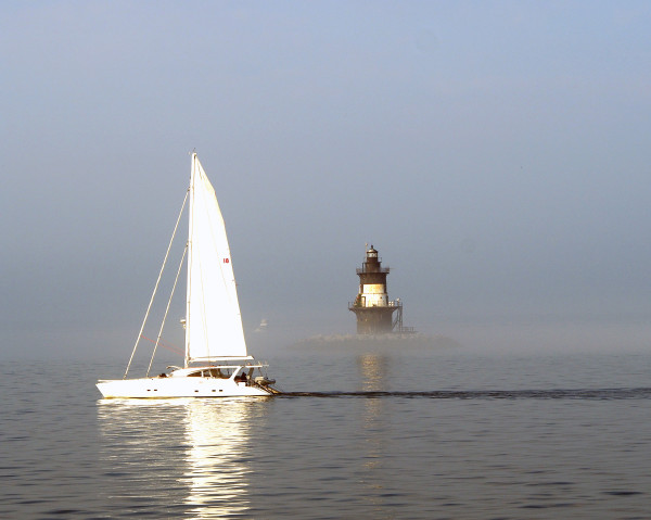 Orient Point Lighthouse in Fog by Susan Saunders