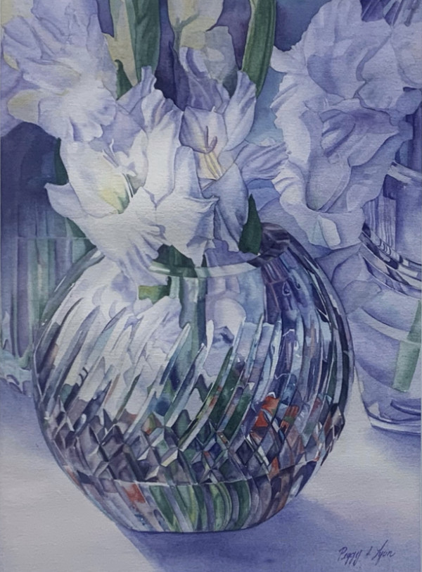 White Glads and Cut Glass by Peggy Lyon