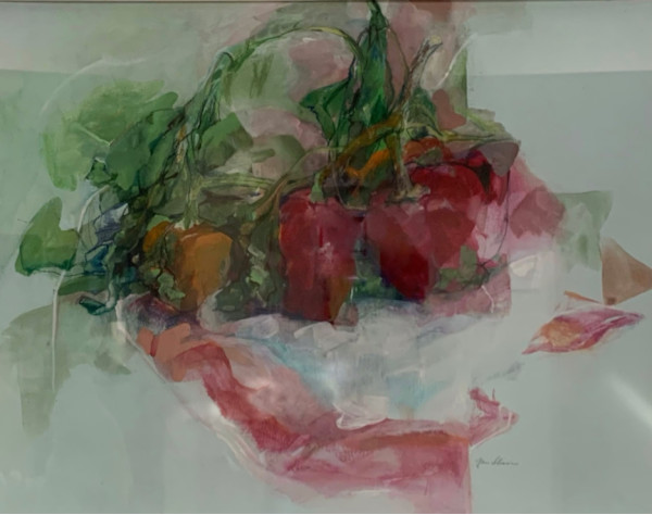 Peppers on a Striped Cloth by Jane Slimon