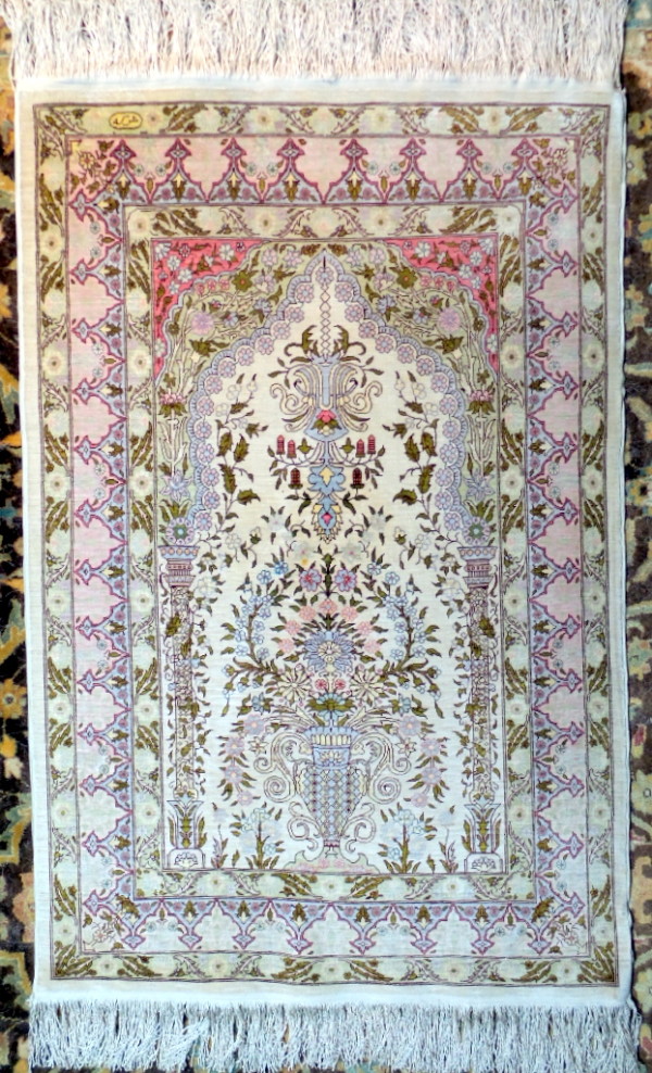 Turkish Extra Fine Silk Prayer Rug 47" x 26" by Tristina Dietz Elmes