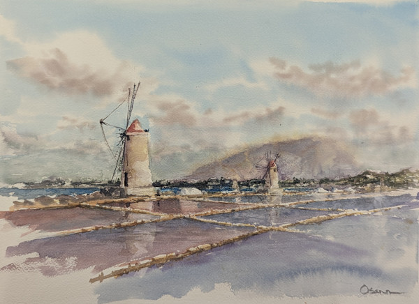 Salt Pans with Windmills, Sicily by Rick Osann Art