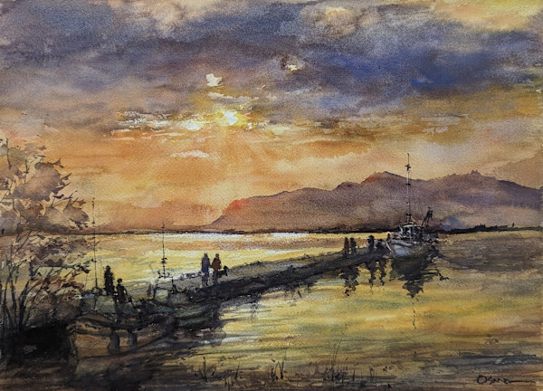 Sunset at the Dock, Sicily by Rick Osann Art