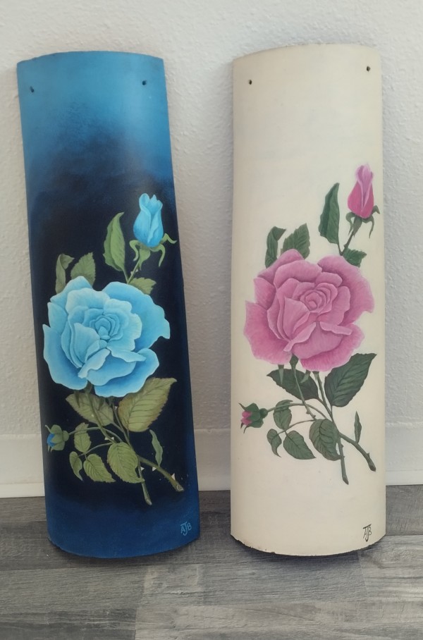 Handpainted roof tile by Andrea Barlow