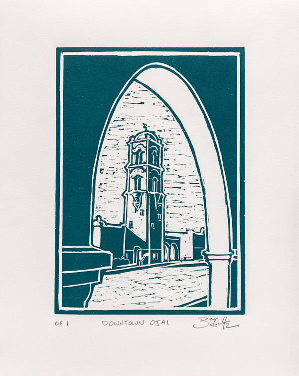 "Downtown Ojai" Linocut #1 by Dan Schultz Fine Art