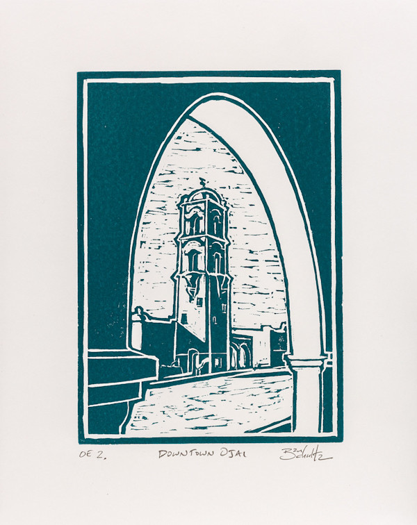 "Downtown Ojai" Linocut #2 by Dan Schultz Fine Art