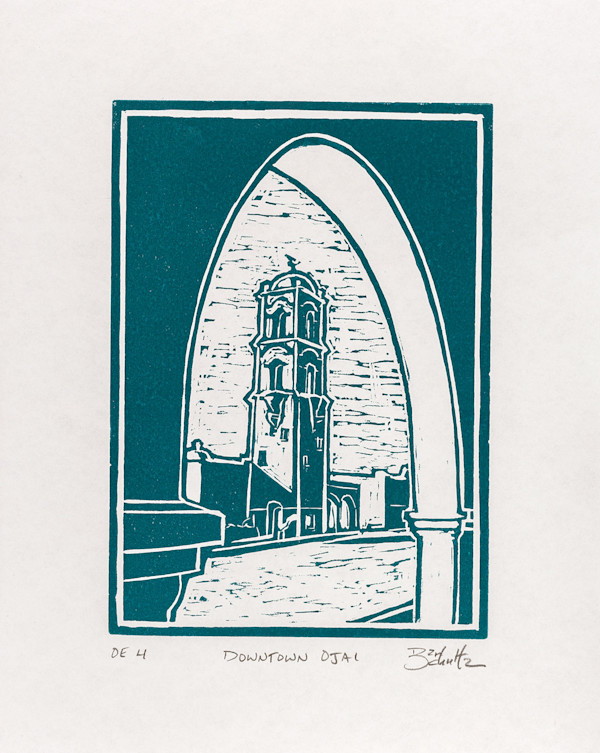 "Downtown Ojai" Linocut #4 by Dan Schultz Fine Art