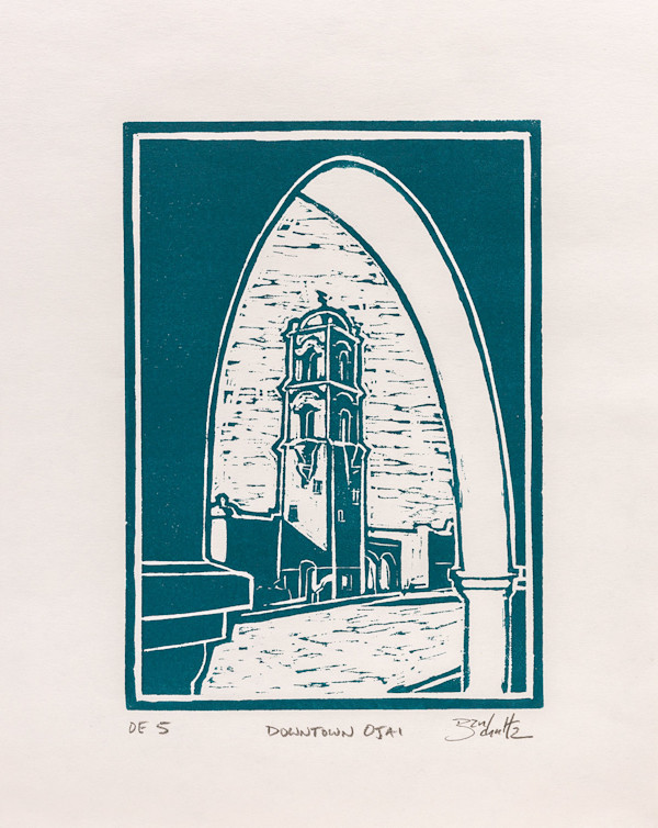 "Downtown Ojai" Linocut #5 by Dan Schultz Fine Art