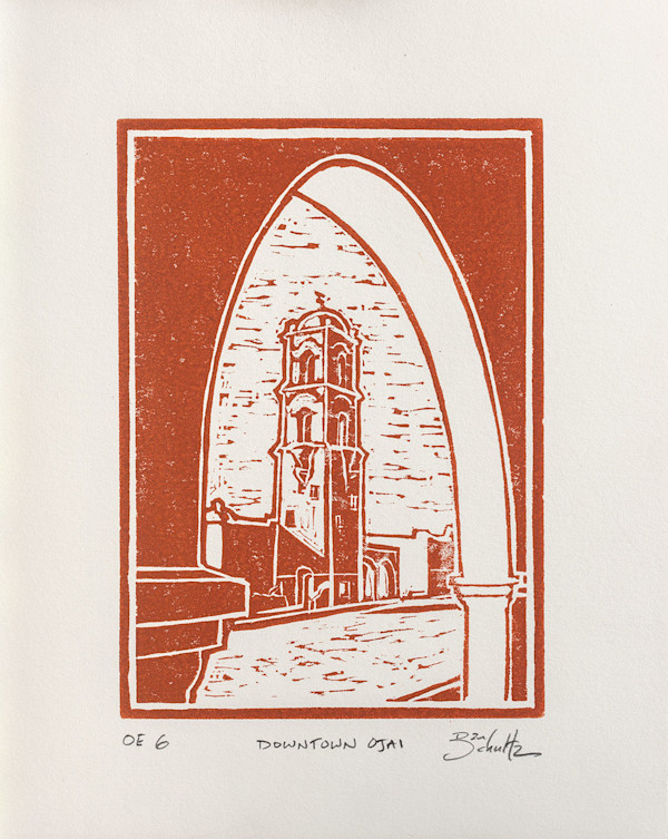 "Downtown Ojai" Linocut #6 by Dan Schultz Fine Art