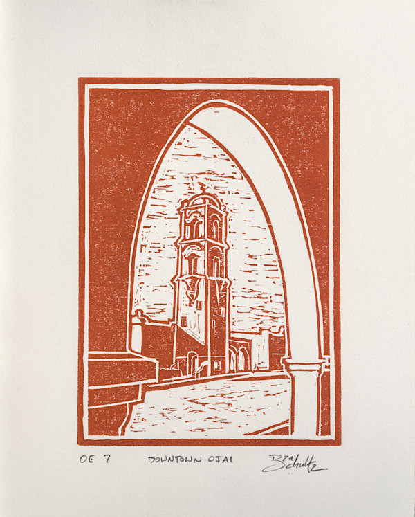 "Downtown Ojai" Linocut #7 by Dan Schultz
