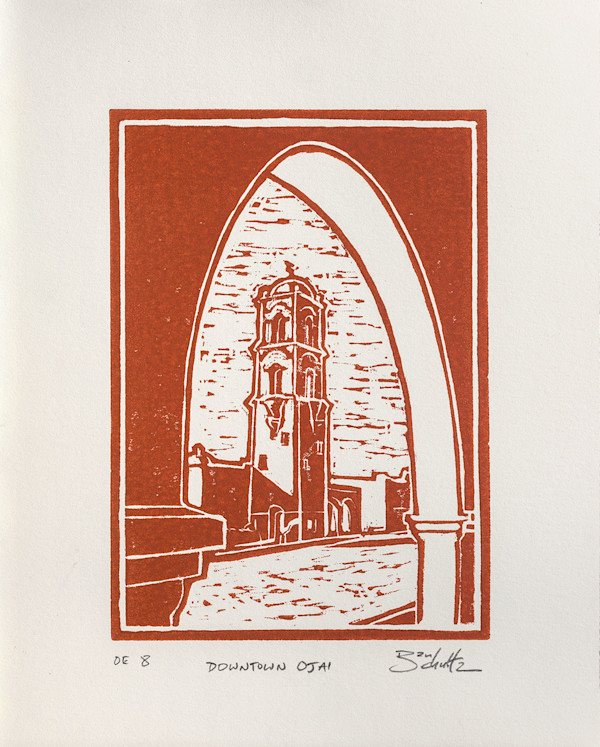 "Downtown Ojai" Linocut #8 by Dan Schultz Fine Art