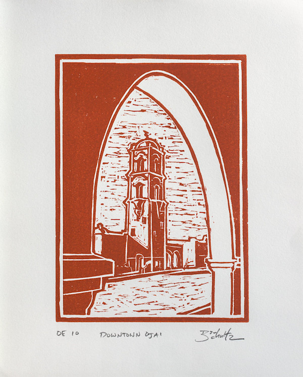 "Downtown Ojai" Linocut #10 by Dan Schultz